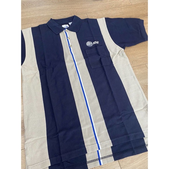 Vintage AT&T Polo Shirt Mens Medium Blue Brown Short Sleeve Employee Uniform - Picture 2 of 6